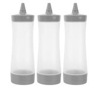 QianShi 3 x 350ml Ketchup Bottles with Leak Proof Caps, Plastic Oil Dispenser Container for Salad, Vinegar, Honey, Mustard, BBQ, Kitchen (Grey)