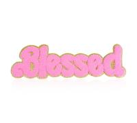 QianSiLi 10 inches Blessed Iron On Patch for Clothes, Chenille Letter Patches Large Iron On Letters for Clothing, Hats, Bags, Backpacks, Jeans Christian Gifts for Women (Pink)