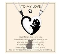 QianSiLi Couples Necklace Matching Necklace for Couples Cat Heart Jewelry Pendant Necklace Stainless Steel Friendship Necklace Gift for Couple Girls