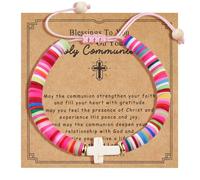 QianSiLi First Communion Baptism Confirmation Gifts for Teen Cross Bracelet for Women Christian Catholic Religious Bracelet Gifts for Daughter Granddaughter Sister Niece, L, 塑料, no gemstone