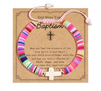 QianSiLi First Communion Baptism Confirmation Gifts for Teen Cross Bracelet for Women Christian Catholic Religious Bracelet Gifts for Daughter Granddaughter Sister Niece, L, 塑料, no gemstone