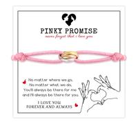 QianSiLi Good Luck Gifts Pinky Promise Bracelets for Women, Red String Bracelet With Tricolour Rings Valentine's Day Anniversary Christmas Gifts for Women (Pink)