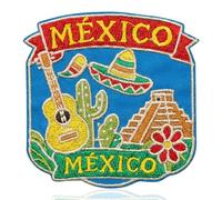 QianSiLi Mexico Cultural Embroidery Iron On Patch, Sombrero Guitar & Pyramid Applique Patches, 3" Travel Iron On Patches for Clothing, Backpacks, Hats, Jackets, Jeans, DIY Gifts for Travelers