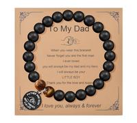 QianSiLi To My Dad Bracelet Gifts from Son Tiger Eye Bracelet Men Matte Black Onyx Beaded Bracelets for Men Fathers Day Birthday Valentines Day Christmas Gifts for Dad, L, Stainless Steel, no gemstone