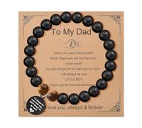 QianSiLi To My Dad Bracelet Gifts from Son Tiger Eye Bracelet Men Matte Black Onyx Beaded Bracelets for Men Fathers Day Birthday Valentines Day Christmas Gifts for Dad, L, Stainless Steel, no gemstone