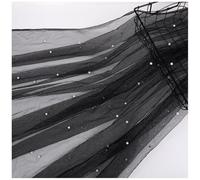 Qiantull 100 cm x 160 cm Tulle Fabric Beads Tulle Decorative Fabric Pearl Mash Fabrics Tulle Table Runner Craft Fabrics Tulle Fabric for Sewing DIY Crafts Table Decoration Wedding Veil Curtains Black