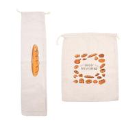 Qiantull Bread Bag Linen Cotton Bread Bag Storage Bread Bag with Drawstring Fabric Bag Reusable Fresh Bread Bag Linen Bag for Bread Baguette Fruit Vegetables Pack of 2 C
