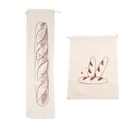 Qiantull Bread Bag Linen Cotton Bread Bag Storage Bread Bag with Drawstring Fabric Bag Reusable Fresh Bread Bag Linen Bag for Bread Baguette Fruit Vegetables Pack of 2 A