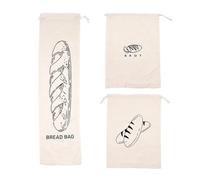 Qiantull Bread Bag Linen Cotton Bread Bag Storage Bread Bag with Drawstring Fabric Bag Reusable Fresh Bread Bag Linen Bag for Bread Baguette Fruit Vegetables Pack of 3