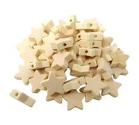 Qiantull Pack of 100 Wooden Beads, Natural Wooden Beads with Hole, Wooden Loose Beads, Heart, Star, Cone Shape, Wooden Beads, Accessories for Crafts, DIY Jewellery, Bracelet, Decorations, Pentagram