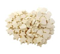 Qiantull Pack of 100 Wooden Beads, Natural Wooden Beads with Hole, Wooden Loose Beads, Heart, Star, Cone Shape, Wooden Beads, Accessories for Crafts, DIY Jewellery, Bracelet, Decoration, Heart +