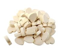 Qiantull Pack of 100 Wooden Beads, Natural Wooden Beads with Hole, Wooden Loose Beads, Heart, Star, Cone Shape, Wooden Beads, Accessories for Crafts, DIY Jewellery, Bracelet, Decorations, Heart
