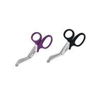 Qiantull Pack of 2 Bandage Scissors, Rescue Scissors, Dressing Scissors, Medical Scissors, Trauma Scissors, Stainless Steel, First Aid Emergency Scissors for Nurses, Doctors, Black + Purple, 15 cm