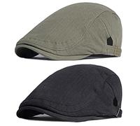 Qianuer 2 Pack Men's Adjustable Newsboy Hat Flat Cap Cotton Ivy Gatsby Cabbie Driving Hat Beret, 2 Pcs-a-black/Army Green, One size