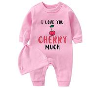 QIANWANYI Baby Triplets Bodysuits I Love You Cherry Much Newborn Twin Clothes Boys Romper With Hat Set, Pink, 0-3 Months