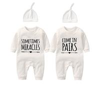 QIANWANYI Baby Twins Bodysuit Sometimes Miracles Come In Pairs Newborn Baby Cute Romper Matching Outfits Infant Jumpsuit(white 3m)