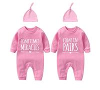 QIANWANYI Baby Twins Bodysuit Sometimes Miracles Come In Pairs Newborn Baby Cute Romper Matching Outfits Infant Jumpsuit(pink 3m)
