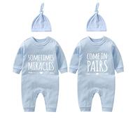 QIANWANYI Baby Twins Bodysuit Sometimes Miracles Come In Pairs Newborn Baby Cute Romper Matching Outfits Infant Jumpsuit(blue 3m)
