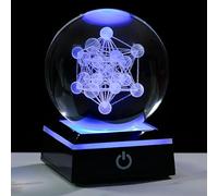 Qianwei 3D Metatron's Cube Crystal Ball with LED Colorful Lighting Touch Base - Flower of Life Night Light - Grid Sacred Geometry Sphere for Meditation Decor Spiritual Decor