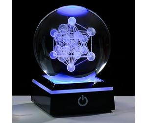 Qianwei 3D Metatron's Cube Crystal Ball with LED Colorful Lighting Touch Base - Flower of Life Night Light - Grid Sacred Geometry Sphere for Meditation Decor Spiritual Decor