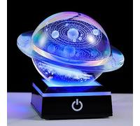 QIANWEI 3D Solar System Galaxy Crystal Ball with LED Colorful Lighting Touch Base, Saturn Shape Solar System Model Decor Science Astronomy Gifts God Bless The World Easter Religious Space Gifts Decor