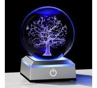 Qianwei 3D The Tree of Life Crystal Ball with LED Colorful Lighting Touch Base,Flower of Life Meditation Chakra Grid Night Light, Sacred Geometry Art Symbol for Spiritual Decor