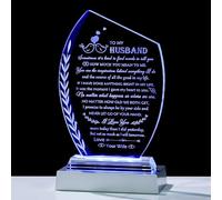 Qianwei Best Birthday Gifts for Husband from Wife Unique Glass Plaque, Wedding Anniversary Meaningful Present to My Husband with Colorful Led Base for Christmas Valentines Fathers Day