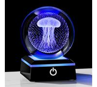 Qianwei Jellyfish Lamp for Women 3D Crystal Ball 3.14'' - 80mm Laser Jellyfish Decor Glass Animals Jellyfish Night Light Gifts Figurines Statue for Room Decorations Jellyfish Stuff