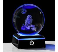 Qianwei Owl Gifts for Women 3D Crystal Ball 3.14'' - Laser Owl Decor Glass Animals Bird Figurines Statue Stuff for Room Decorations Bird Night Light