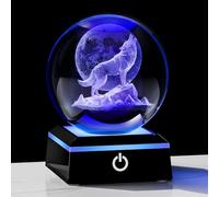 Qianwei Wolf Gifts for Women 3D Crystal Ball Figurines Statue Night Light