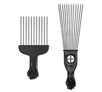 Qianxihu 2Pcs Black Fist Metal Hair Comb African American Pick Comb Wide Hair Pick Comb Wide Tooth Hair Pick Comb for Curly Hair Style