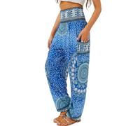 QIANXIZHAN Women's Harem Pants, High Waist Yoga Boho Trousers with Pockets Circle Blue 3XL