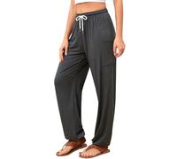 QIANXIZHAN Women's Harem Pants, Hippie Palazzo Pants Boho Joggers Yoga Clothes with Pockets Dark Grey L