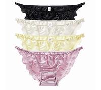 Qianya Womens Bikini String Panties 100% Pure Silk 4 Pairs in One Economic Pack, Black Red White Gold Green Pink Purple Beige etc, XXL