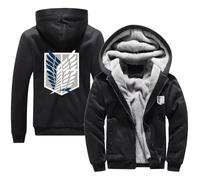 QIANYIFU Men's Warm Hoodies for A.TT.a.CK On T.it.a.n Hooed Sweatshirt Fall Winter Jacket Fleece Fur Lined Coat Full Zip Outwear Tops Black-1 XL