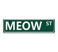 Qianyin Meow St Metal Tin Sign Cat Lover Feline Kitty Kittens pet Funny Vintage Slim Street Tin Signs 16 x 4 Inch Wall Art Decor Iron Poster for Home Farmhouse Bar Cafe Garage Indoor Outdoor Gift