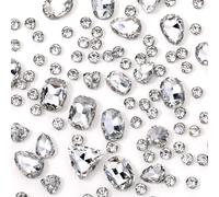 Qianyu 130 PCS White Flat Back Sew on Rhinestones Crystal Clear Mixed Shapes Glass Crystal Rhinestones with Sewing Holes Non-Stick Round Gems for Jewelry Making Costumes Clothes Garment