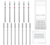 Qianyu 14 PCS Cuticle Drill Bit Diamond Nail Drill Bits Flame and Barrel Shape Electric Nail File Professional Nails Salon Tools Cleaning Polishing Kit for Manicure Pedicure
