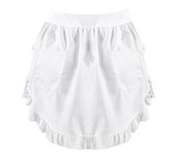 Qianyu 1PC Frilly Half White Waist Apron with 2 Pockets Cute Vintage Stylish Kitchen Cleaning Ruffles French Maid Waitress Apron for Kitchen Cooking Restaurant Coffee Shop (White)