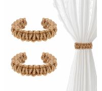 Qianyu 2 Pack Braided Curtain Tiebacks Rustic Drapes Holdbacks Handmade Decorative Drapery Holders Earthy Boho Curtain Ties Hooks for Farmhouse Decor Light Weight Drape Bedroom Accessories