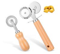 Qianyu 2 Pcs Double Fluted Pasta Cutter Pastry Wheel Cutter Ravioli Crimper Edge Cheese Slicers Wheel with Wooden Handle for Home Kitchen Making Pastry Pizza Cookie Pasta Tools, Stainless Steel