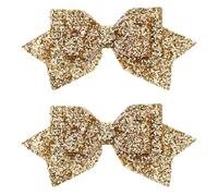 Qianyu 2 PCS Glitter Sparkling Hair Bows Shiny Gold Hair Clips Cute Alligator Clips Sequins Hairpins Boutique Barrettes for Flower Girls Teens Women Wedding Christmas Carnival
