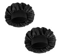 Qianyu 2 Pcs Satin Bonnet for Night Sleeping Silk Anti-Slip Hair Wraps for Women Natural Curly Hair with Elastic Ajustable Wide Band Soft Lined Large Double Layer Sleep Shower Cap (black)