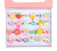 Qianyu 24 PCS Little Jewel Rings Adjustable Pretend Play and Dress Up Rings Multicolored Unique Gift for Female Birthday Christmas Princess Game