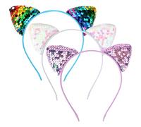 Qianyu 3 PCS Cat Ears Sequin Headband Cute Glitter Cat Hairbands Lovely Hair Metal Hoop Headdress Accessories for Women Girls Party Supplies Christmas Halloween Daily Wear Decoration