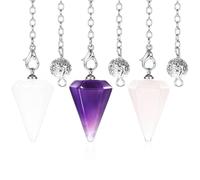 Qianyu 3 Pcs Crystal Pendulums Set Natural Gemstone Crystal Point Pendant 6 Faceted Hexagonal Pendulum for Dowsing Scrying Divination Meditation Spiritual Reiki Witchcraft Supplies Accessories