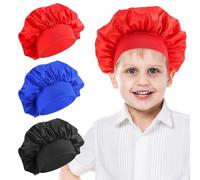 Qianyu 3 Pcs Satin Kids Silk Bonnet Children Sleeping Hat Elastic Wide Band Night Sleep Cap Soft Hair Care Wrap for Overnight Children Natural Long Short Hair