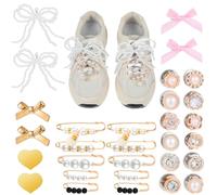 Qianyu 30 Pcs Shoe Charms for Sneakers Cute Crystal Diamond Charms Bling Shoelace Charms Contain Bows Clips Pins Shoe Decoration Jewelry Accessories for Girls Women Kids Sock Scarf Hat Clothes