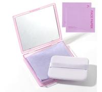 Qianyu 300 Sheets Oil Blotting Paper for Face with Mirror Puff & Refills, Controls Shine Film Absorbs Excess Oil for Oily Skin Travel Size Summer On-the-Go Essential for Flawless Matte Finish Makeup