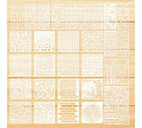 Qianyu 32 Pcs Geometric Stencils Reusable Abstract Layering Stencils Wood Cubist Furniture Floor Accessories DIY Drawing Crafts Templates Art Decor for Card Making Cake Decorating Painting Rock